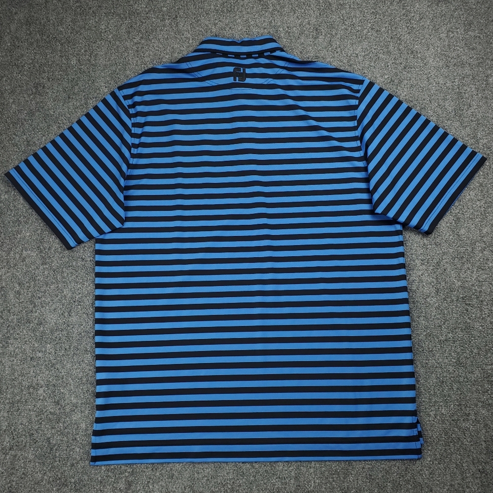 FootJoy FJ Polo Shirt Mens XL Golf Performance Blue Black Striped Athletic - Picture 2 of 10